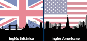 bandera británica y estadounidense para demostrar las diferencias en el idioma