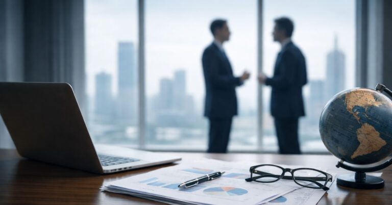 Equipo directivo en reunión estratégica dentro de un proceso de internacionalización empresarial.