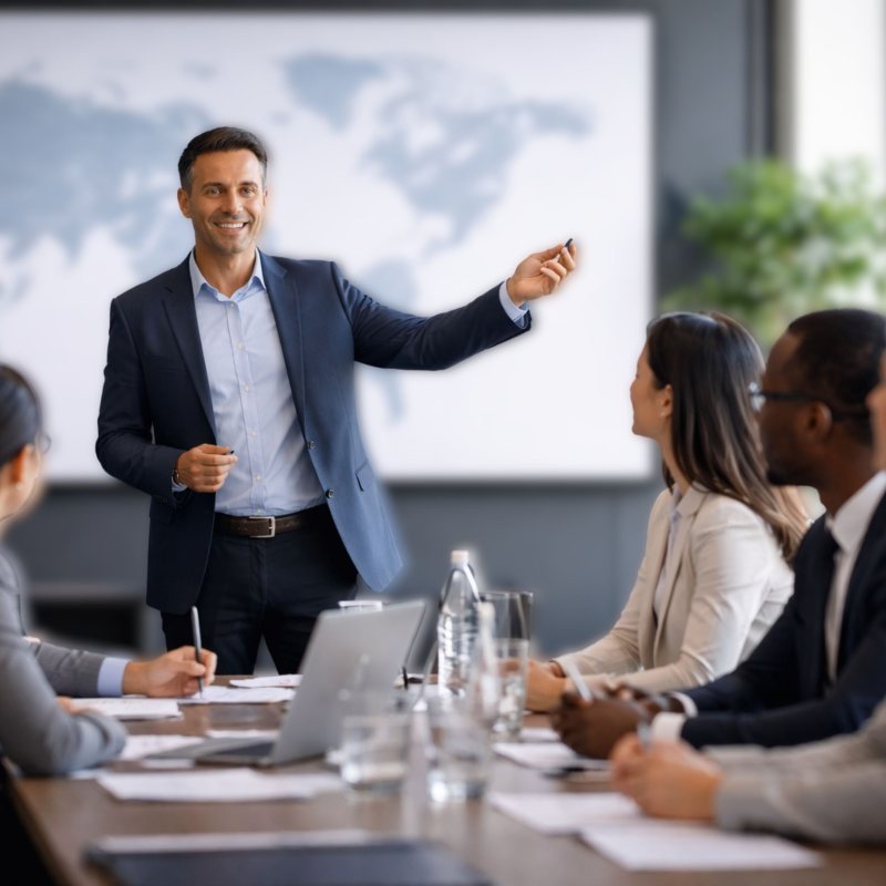 Equipo profesional trabajando en un entorno internacional y multicultural.