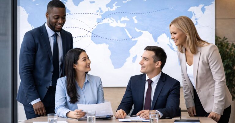 Profesionales actuando como enlace entre equipos internacionales