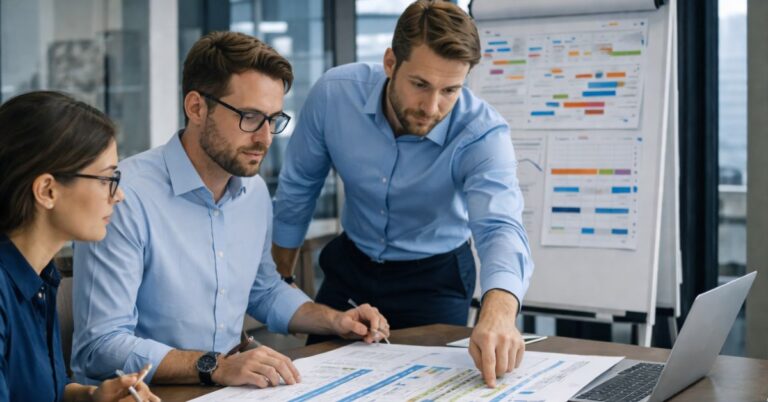 Teams in different countries working on the same project with different approaches, illustrating coordination gaps.